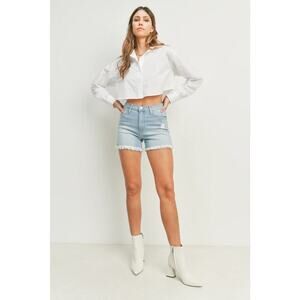 Just Black Denim High Rise Frayed Hem Light Wash Stretch Jean Shorts - Size XS